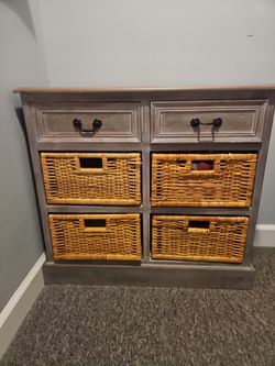 White Washed 6-drawer Wicker Storage Unit