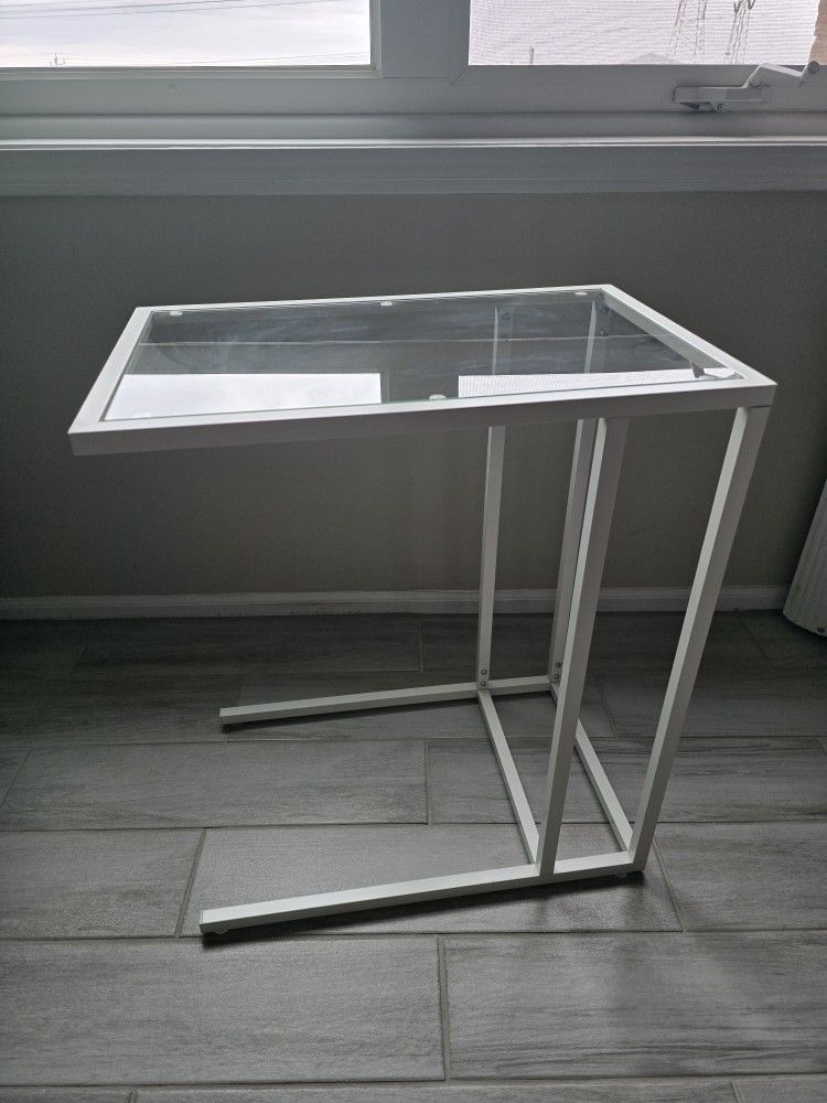 Side Table C Shape Glass With White Frame, Never used