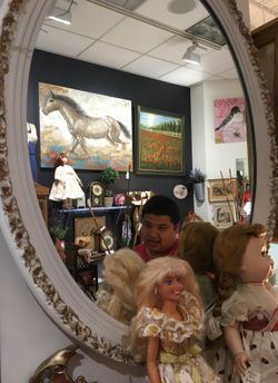 White frame wooden mirror $80