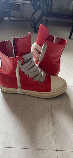 Rick Owen Leather High-Top Sneakers with Side Zip