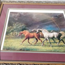 Running Horses w Rainbow Giclee Print