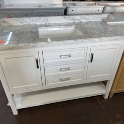 Everett 49 in. Single Sink White Bath Vanity with White Carrara Marble Top