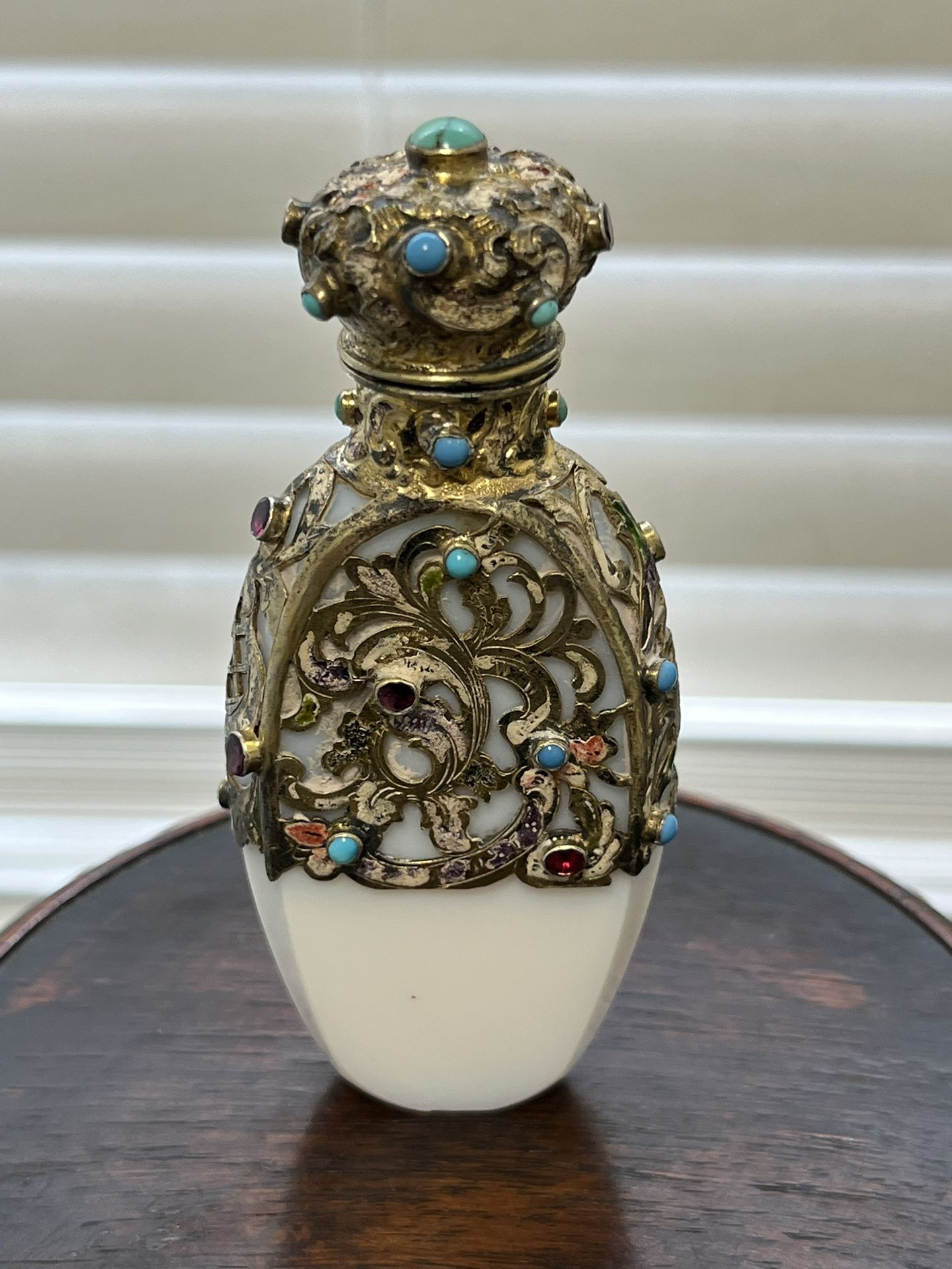 19Th Century, Jeweled, Opaline, Glass Scent Perfume Bottle