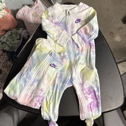 (2) 6m Nike baby girl tie dye feetie pajamas