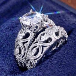 *CLOSEOUT SALE ❤️ * Beautiful Created White Sapphire Filigree Wedding Ring Set  *See My Other 800 Items*