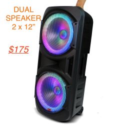 QFX DUAL 12” BLUETOOTH RECHARGEABLE SPEAKER WITH LED PARTY LIGHTS🎶🎶🎶  