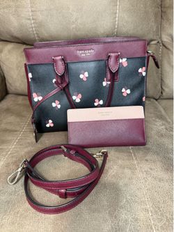 Kate Spade Cameron Dusk Buds Ditsy Medium Satchel Black + Floral  w wallet