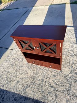 Dark Wood Wall Cabinet with Glass Doors L24/9w/25H
