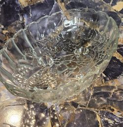 VINTAGE INDIANA GLASS CLEAR FOOTED OVAL SCALLOPED FRUIT BOWL 12" LARGE