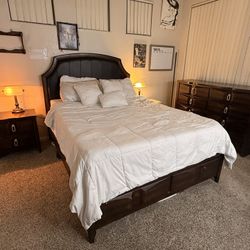 Modern Dark Wood Queen Bedroom Set – Bed Frame, Dresser & Nightstand