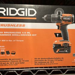 Ridgid 18V Brushless Cordless 1/2 in. Hammer Drill/Driver Kit with 4.0 Ah , 18V Charger, and Tool Bag