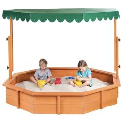 Sandbox with Lid Wood Toddler Sand Boxes with Canopy for Backyard Garden Octagonal Sandbox with Cover Outdoor Playhouse with Adjustable Lid for Aged 3
