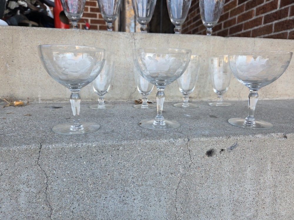 12 piece princess House floral cut crystal glass set