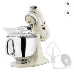 KitchenAid Artisan Series 5-Quart Tilt-Head Stand Mixer, Almond Cream with Flat Beater, Dough Hook, Whip