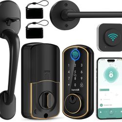 Hornbill Keyless Entry Fingerprint Deadbolt with Handle Set. Bronze