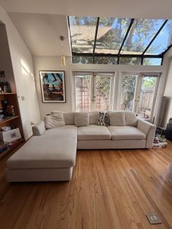 Cream Sofa with Convertible Chaise — 108" (seats 3+)