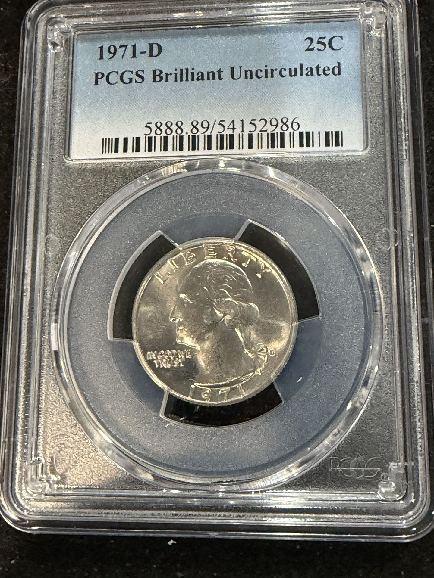 1971 D Brilliant Uncirculated Washington Quarter Graded By PCGS 5-7