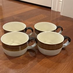 Oversized Coffee Mug 24 OZ Soup Mug Large Porcelain Soup Bowls with Handles White & Brown XXL Cereal 700 ML Ceramic Large Coffee Tea Cup