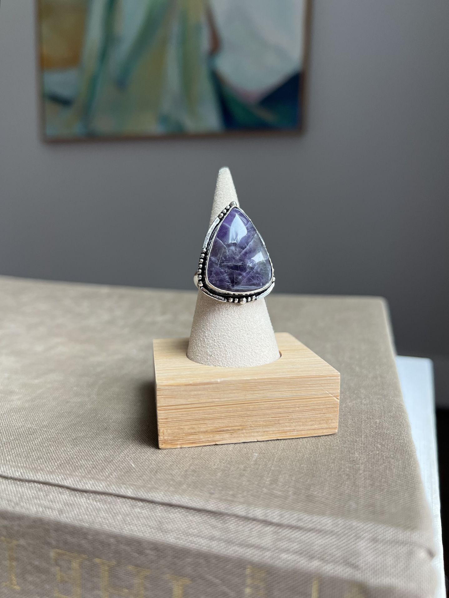 Chevron Amethyst Adjustable Gemstone Ring ( firm on price )