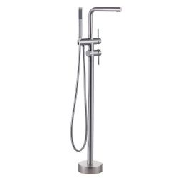 2-Handle Freestanding Tub Faucet with Handshower and Longer Spout in Brushed Nickel