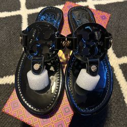 Tory Burch Miller Patent Sandals – Black (Size 6.5)