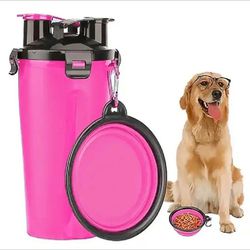 Portable 2 in 1 Pet Folding Water Bottle Food Container With Folding Silicone Pet Bowl Outdoor Travel Dog Cat Feeder Cup Bowls