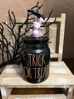 Rae Dunn Canister with Witches feet - TRICK OR TREAT