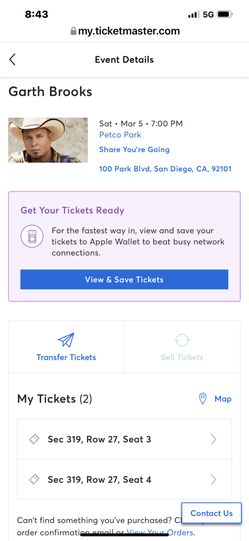 Garth Brooks Tickets  I Can Transfer from Ticket Master Via Email   My Friend is Also Selling Her Pair Next To These   