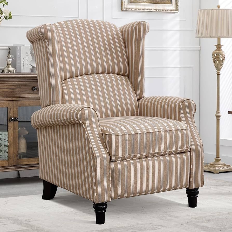 Modern Wingback Recliner Chair for Adults, Striped Push Back Reclining Chair with Padded Seat, Fabric Single Sofa Accent Chair for Living Room Bedroom