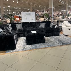 Ashley Midnight Madness Sectional In Black Corduroy 