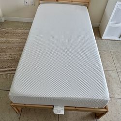Twin Bed Solid Wood Frame + Memory Foam Mattress (Like New)