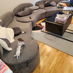 Velvet Sectional Sofa Set In Deep Gray