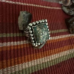 Green Turquoise Sterling Silver Ring 