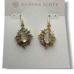 Kendra Scott Grayson Gold Sunburst Drop Earrings Iridescent Opalite Illusion