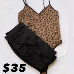 Cheetah Bodysuit With Black Skirt 