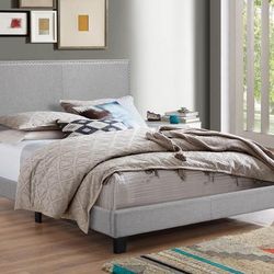 Gray King Size Bed (Mattress And Box Springs Included with Bed frame)