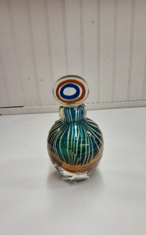 Vintage Murano Handmade Italian Art Glass Large Multi-Colored Perfume Bottle- Located In Shelton