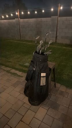 Bag and golf clubs