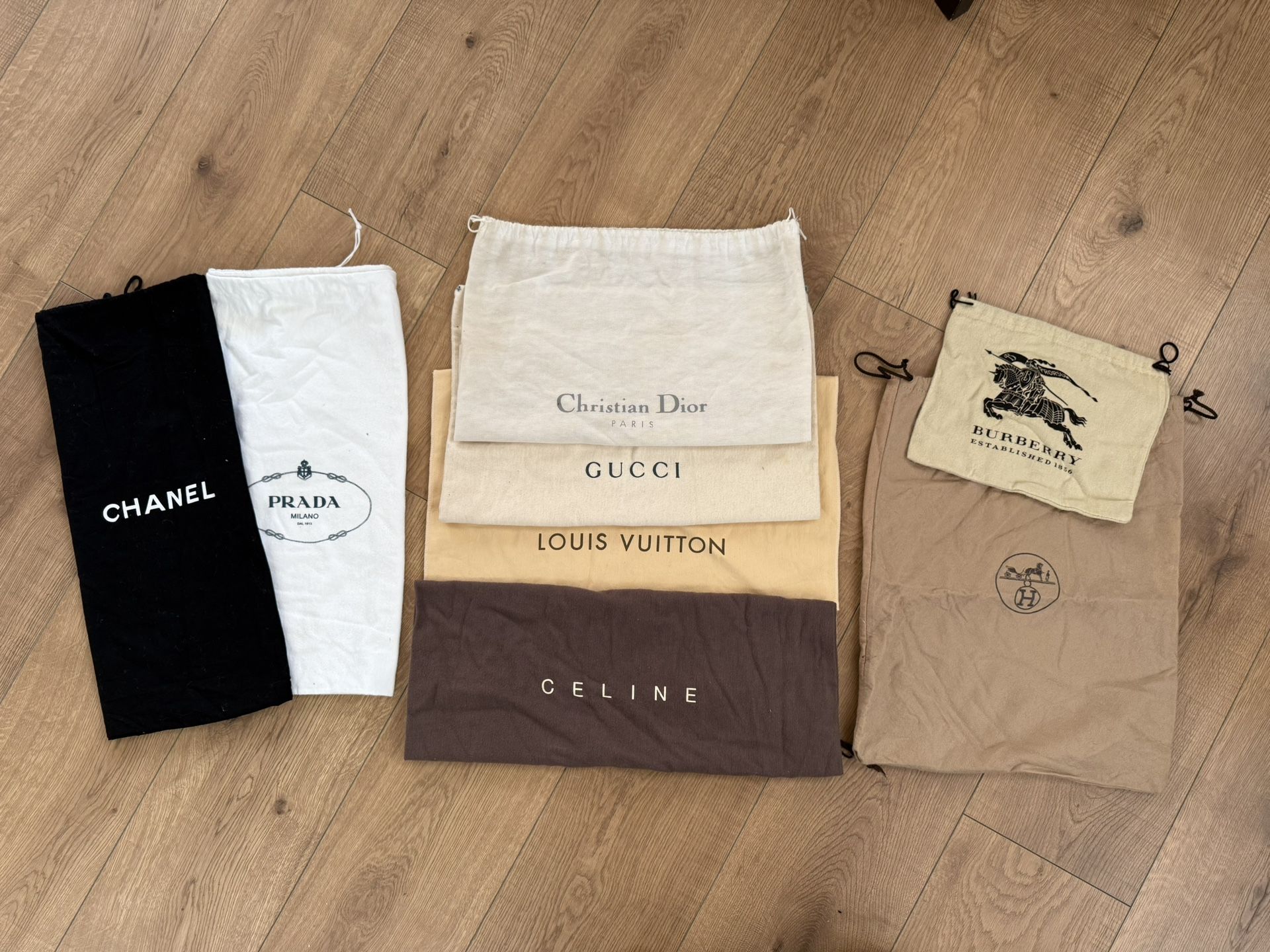 Authentic 8 pieces assorted designer Chanel LV Gucci dust bags cover bundle