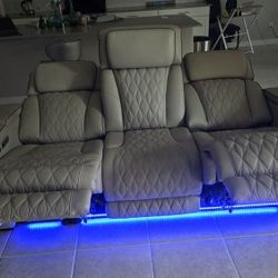 Luxury Like-New Leather Power Recliner Set – Zero Gravity + Massage + LED Lights (Taupe)
