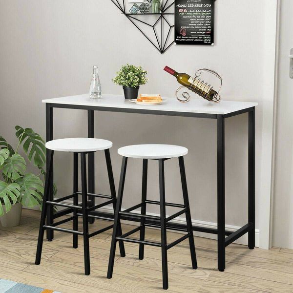 3 Pcs Space Saving Kitchen Island Table Cart with 2 Bar Stools Dining ...
