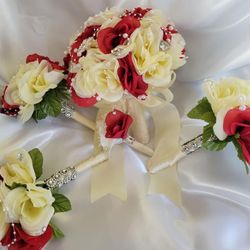 WEDDING BUNDLE! Flower bouquet For Bride, Groom Boutonnière , 3 Bridesmaid Bouquet ALSO MADE TO ORDER
