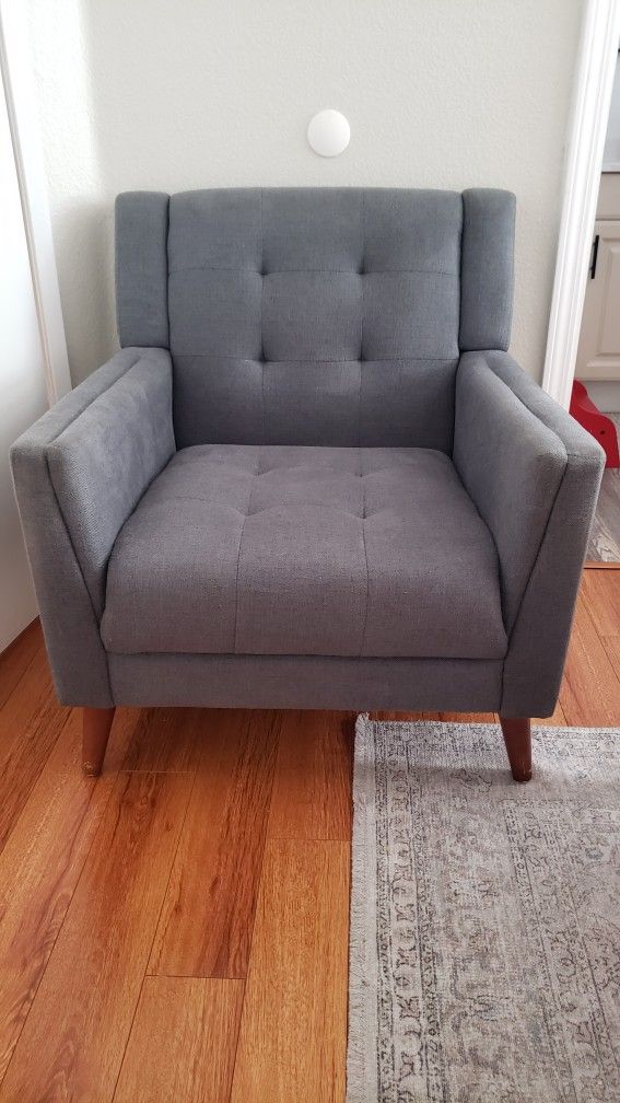 *** Candace Blue Fabric Arm Chair With Tufted Cushions ***