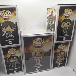 Funko Pop Attack on Titan Lot Eren Mikasa Female Titan Ymir Bertholdt w/ Protector