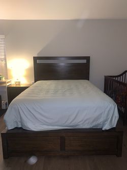 Queen Bed, Mattress With Box springs , Nightstand, Dresser 
