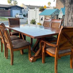 French Country Style Brown Dining Table With/ 6 Chairs