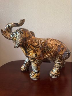 Vintage La Vie Safari Patchwork Ceramic Elephant