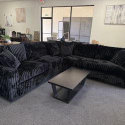 Large Black Teddy Fabric Sectional 