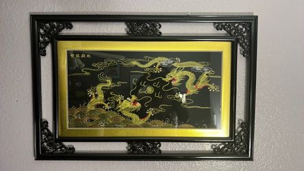 Two dragon pearl embroidery framed