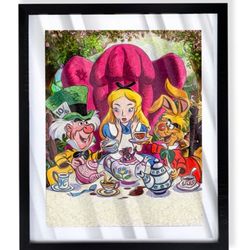 Alice in Wonderland Tea Party Art In Black Frame